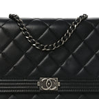 Lambskin Quilted Boy Wallet On Chain WOC Black