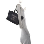Woven Straw Raffia Large Deauville Tote Black