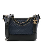 Aged Calfskin Quilted Small Gabrielle Hobo Navy Black