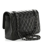 Metallic Caviar Quilted Medium Double Flap Dark Charcoal