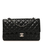 Lambskin Quilted Medium Double Flap Black