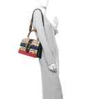 Calf Hair Calfskin Bamboo Web Leopard Print Medium Dionysus Top Handle Bag Natural Blue Agata Hibiscus Red