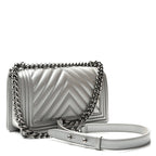 Metallic Caviar Chevron Quilted Medium Boy Flap Silver