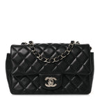 Lambskin Quilted Mini Rectangular Flap Black
