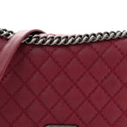 Calfskin Quilted Double Stitch New Medium Boy Flap Burgundy