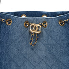 Washed Denim Quilted Small Chanel 25 Handbag Blue