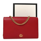 Dollar Calfskin Mini GG Marmont Chain Wallet Hibiscus Red