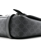 GG Supreme Monogram Textured Dollar Calfskin Retro Interlocking G Flap Messenger Bag Black