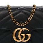 Calfskin Matelasse Super Mini GG Marmont Shoulder Bag Black