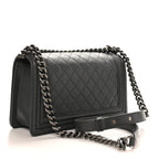 Lambskin Quilted Medium Boy Flap Dark Grey