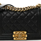 Caviar Quilted Small Boy Flap Black