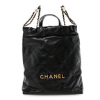 Shiny Calfskin Quilted Chanel 22 Backpack Black