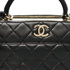 Lambskin Quilted Medium Trendy CC Bowling Bag Black