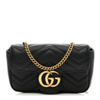 Calfskin Matelasse Super Mini GG Marmont Shoulder Bag Black