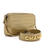 Metallic Calfskin Crocodile Embossed Small Gabrielle Clutch With Chain Gold