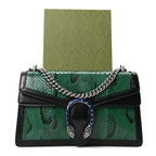 Snakeskin Enamel Small Dionysus Shoulder Bag Green