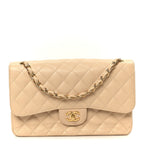 Caviar Quilted Jumbo Double Flap Beige