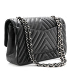 Lambskin Chevron Quilted Medium Double Flap Black