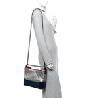 Metallic Aged Calfskin Quilted Medium Gabrielle Hobo Silver Navy Red
