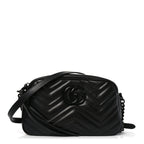 Calfskin Matelasse Monochrome Small GG Marmont Chain Shoulder Bag Black