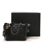 Aged Calfskin Quilted Small Gabrielle Logo Hobo Black