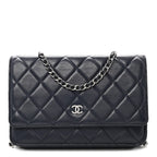 Lambskin Quilted Wallet On Chain WOC Navy Blue