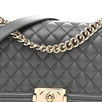 Caviar Quilted Medium Boy Flap Dark Grey