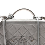 Metallic Caviar Quilted Medium CC Filigree Vanity Case Silver