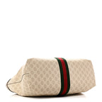 GG Supreme Monogram Textured Dollar Calfskin Web Medium Ophidia Shopping Tote Beige Mystic White Oatmeal