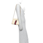 Textured Calfskin Web Small Ophidia Chain Shoulder Bag Mystic White
