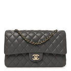 Lambskin Quilted Medium Double Flap Grey