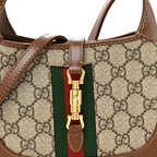 GG Supreme Monogram Azalea Calfskin Web Mini Jackie 1961 Hobo Beige Ebony Brown Sugar