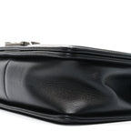 Calfskin Woven Medium Boy Flap Black White