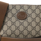 GG Supreme Monogram Azalea Calfskin Small Retro Interlocking G Wristlet Messenger Bag Beige Ebony Brown Sugar