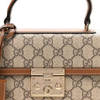 GG Supreme Monogram Small Padlock Top Handle Shoulder Bag Beige Ebony Dark Brown