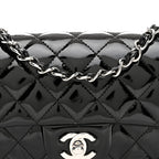 Patent Calfskin Quilted Mini Rectangular Flap Black