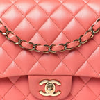 Iridescent Lambskin Quilted Medium Double Flap Pink