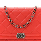 Lambskin Quilted Boy Wallet On Chain WOC Red