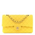 Caviar Quilted Medium Double Flap Yellow