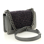Tweed Metallic Lambskin Medium Boy Flap Silver