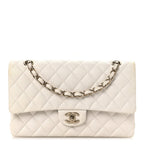 Caviar Quilted Medium Double Flap White