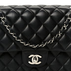 Lambskin Quilted Medium Double Flap Black