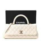 Caviar Quilted Maxi East West Coco Handle Flap White