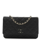 Lambskin Quilted Enamel CC Wallet On Chain WOC Black