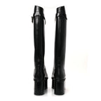 Calfskin Wedge Riding Boots 38 Black