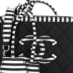 Caviar Quilted Striped Small CC Filigree Vanity Case Black White