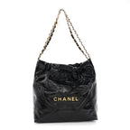 Glazed Calfskin  Quilted Small Chanel 22 Black