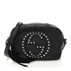 Pebbled Calfskin Studded Small Soho Disco Bag Black