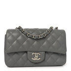 Caviar Quilted Mini Rectangular Flap Grey