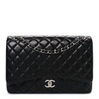 Lambskin Quilted Maxi Double Flap Black